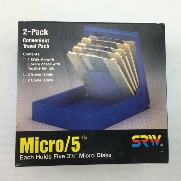 SRW Micro/5 3.5" Disk Diskette ComPak Case Set 3 Blue Plastic Cover Spine Label - Picture 2 of 12